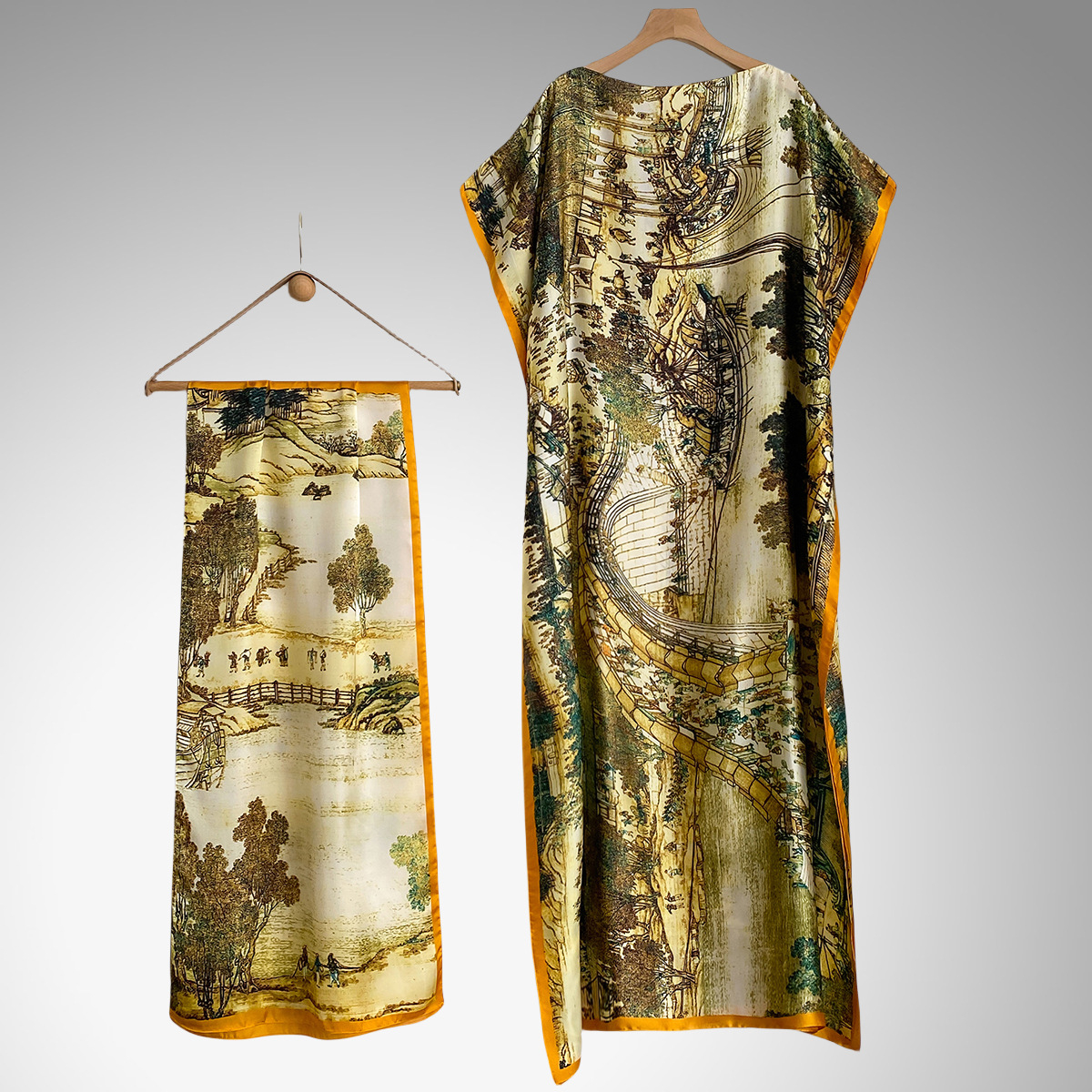 Women's Peacock Print Cape Shawl & Scarf Set, Elegant Beach Cover-Up For Holiday Vacation, Swimsuit Cover Up