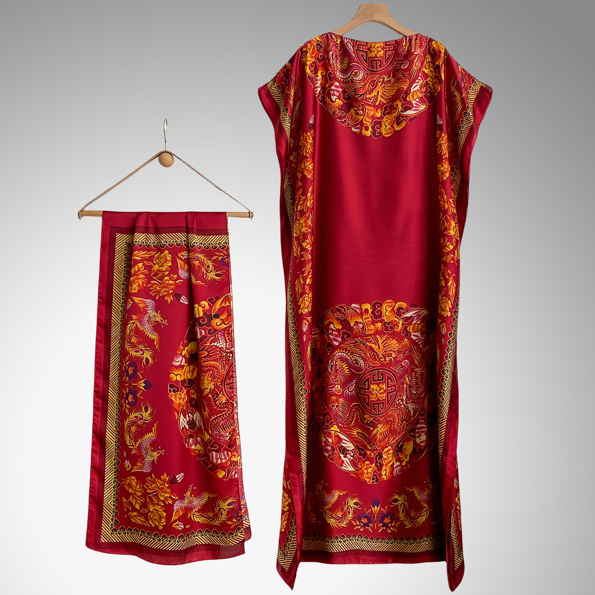 Women's Peacock Print Cape Shawl & Scarf Set, Elegant Beach Cover-Up For Holiday Vacation, Swimsuit Cover Up