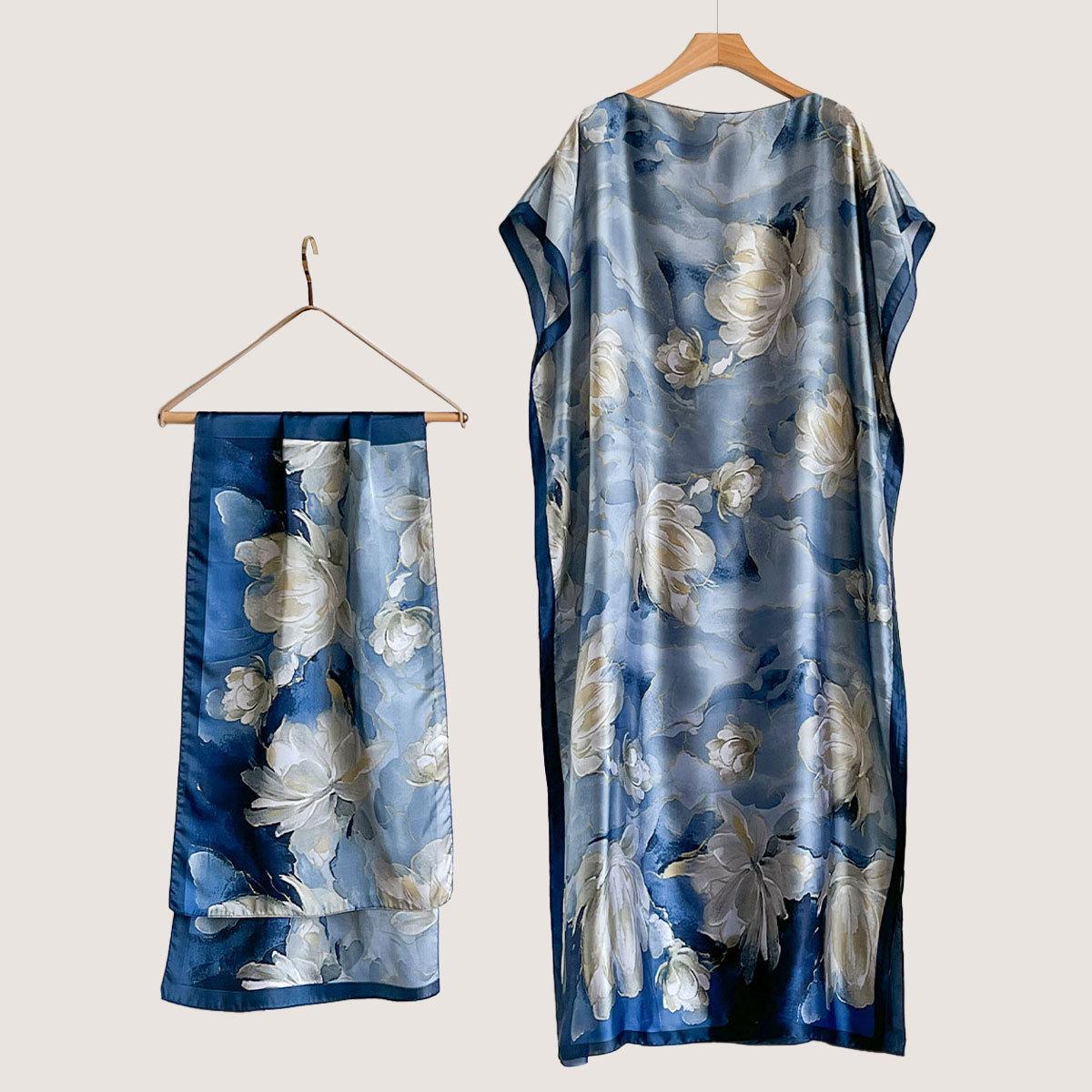 Women's Peacock Print Cape Shawl & Scarf Set, Elegant Beach Cover-Up For Holiday Vacation, Swimsuit Cover Up