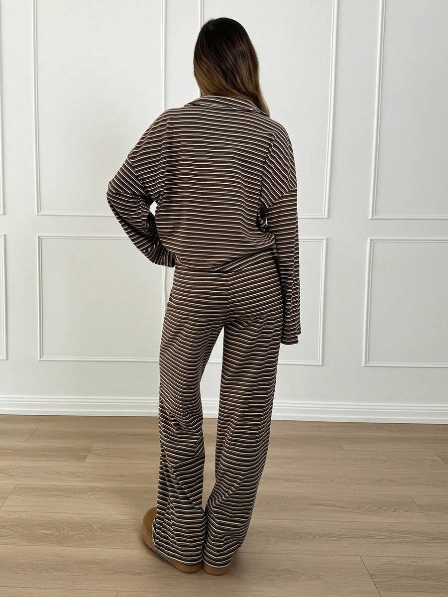 2-Piece Striped V-Neck Lounge Set