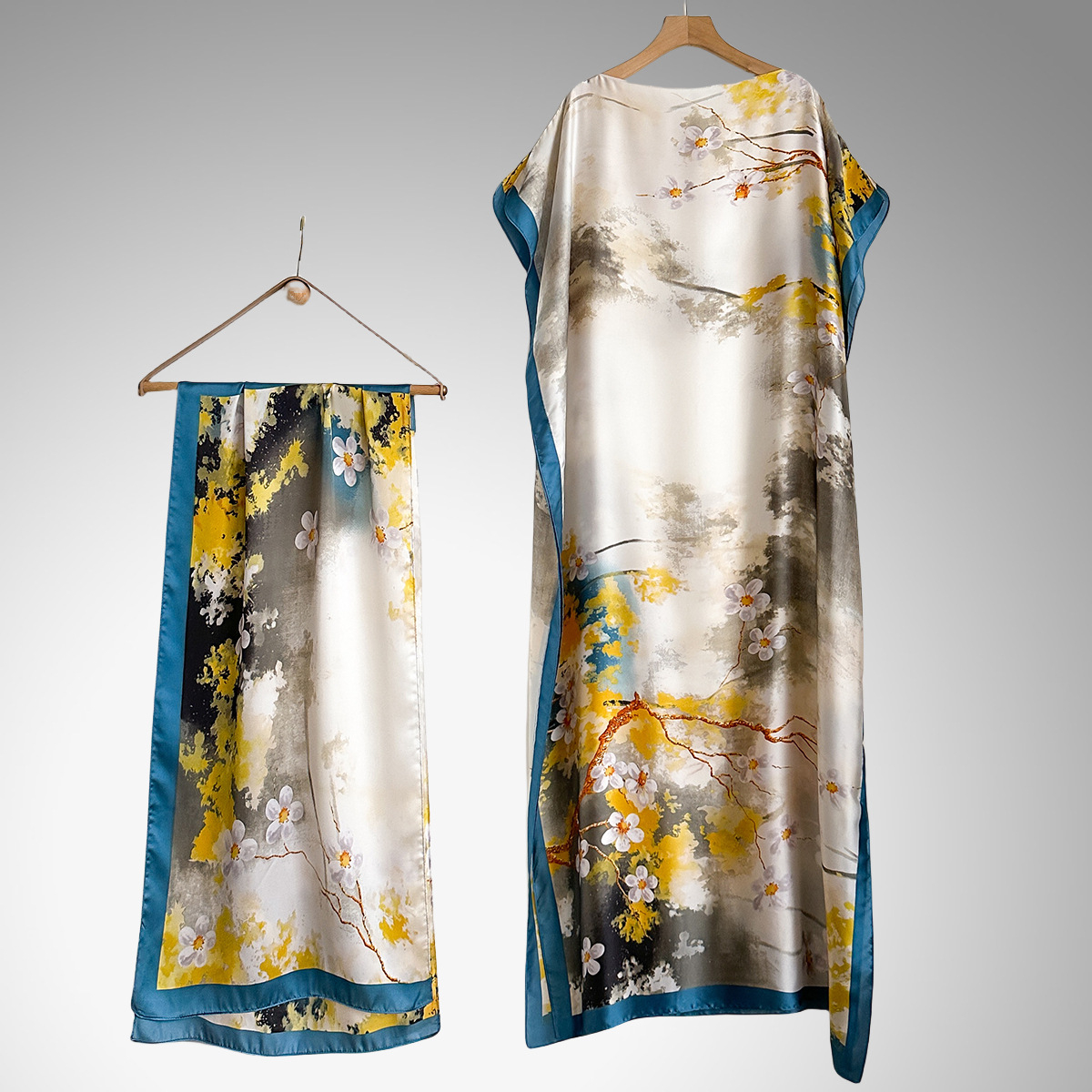 Women's Peacock Print Cape Shawl & Scarf Set, Elegant Beach Cover-Up For Holiday Vacation, Swimsuit Cover Up