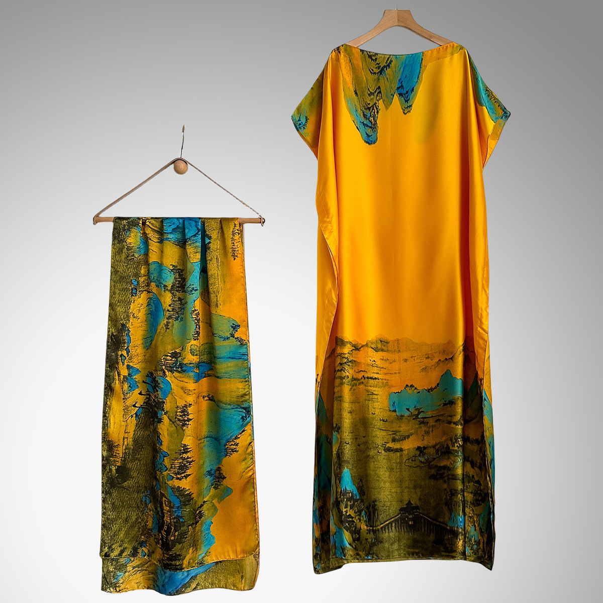 Women's Peacock Print Cape Shawl & Scarf Set, Elegant Beach Cover-Up For Holiday Vacation, Swimsuit Cover Up