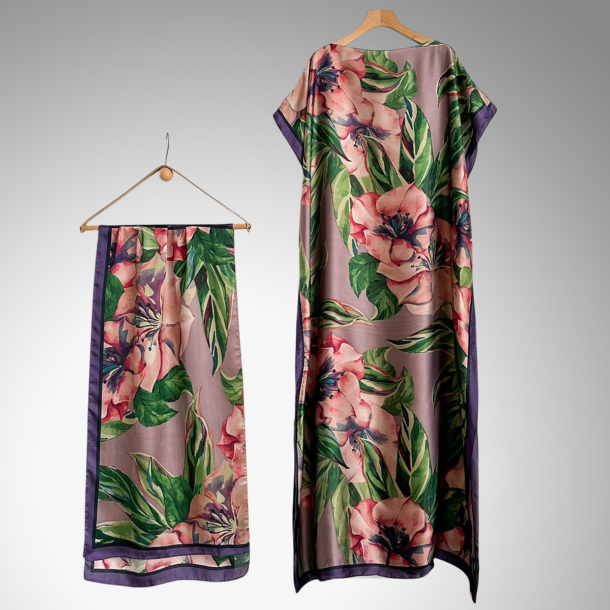 Women's Peacock Print Cape Shawl & Scarf Set, Elegant Beach Cover-Up For Holiday Vacation, Swimsuit Cover Up