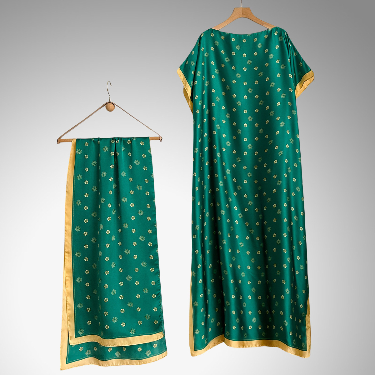 Women's Peacock Print Cape Shawl & Scarf Set, Elegant Beach Cover-Up For Holiday Vacation, Swimsuit Cover Up