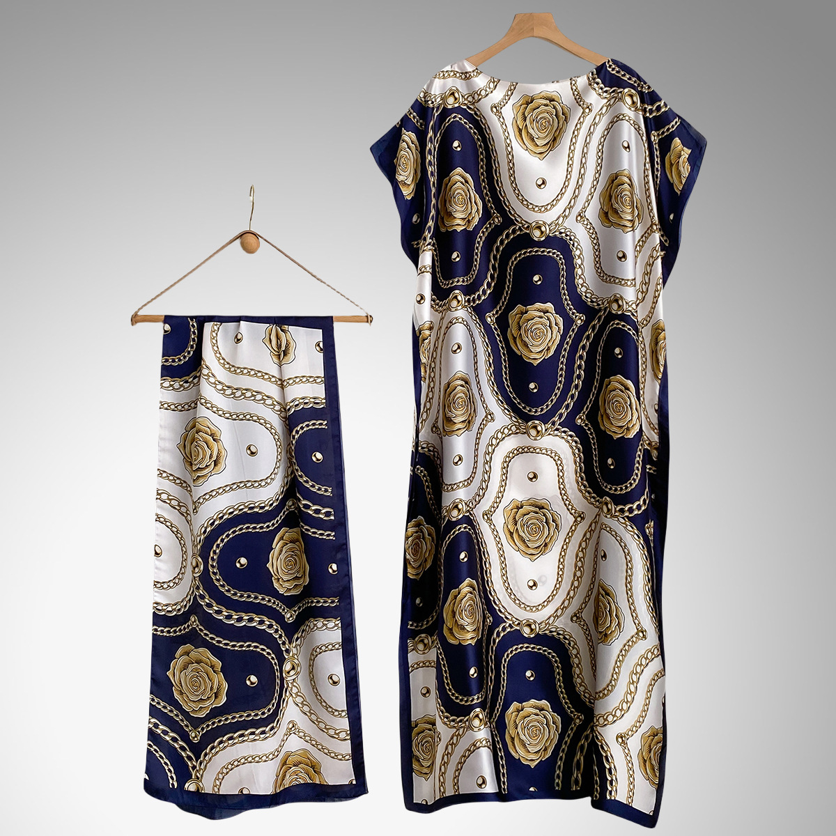 Women's Peacock Print Cape Shawl & Scarf Set, Elegant Beach Cover-Up For Holiday Vacation, Swimsuit Cover Up