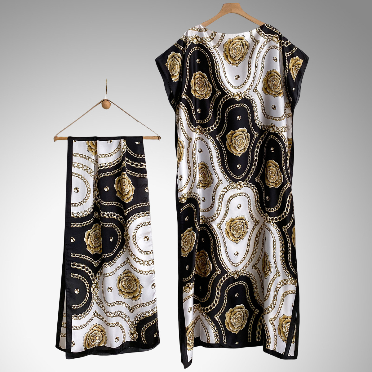Women's Peacock Print Cape Shawl & Scarf Set, Elegant Beach Cover-Up For Holiday Vacation, Swimsuit Cover Up