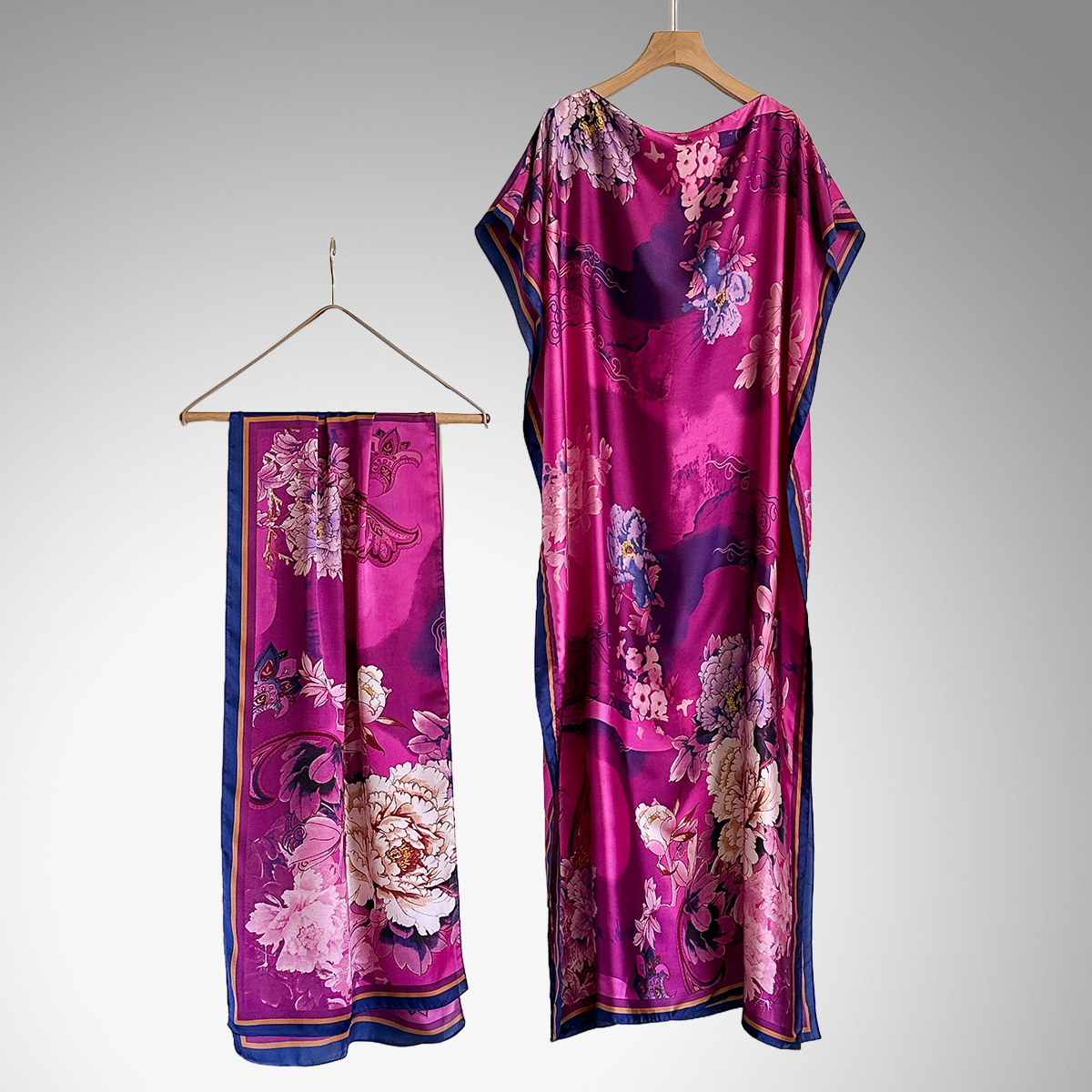 Women's Peacock Print Cape Shawl & Scarf Set, Elegant Beach Cover-Up For Holiday Vacation, Swimsuit Cover Up