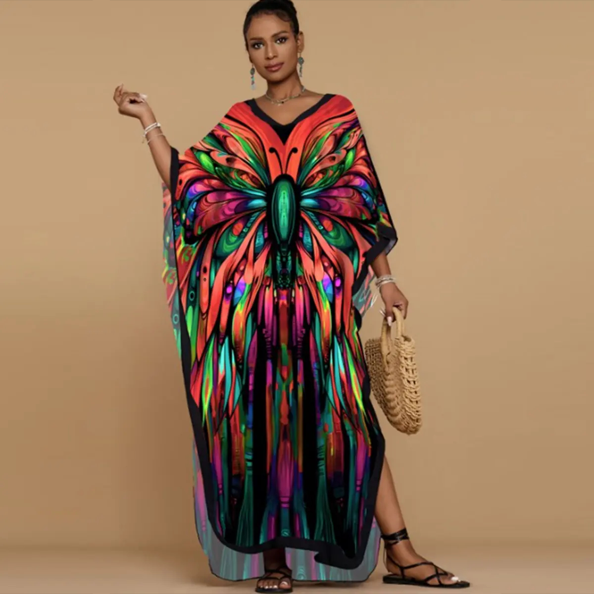 Ethnic Print Kaftan Dress