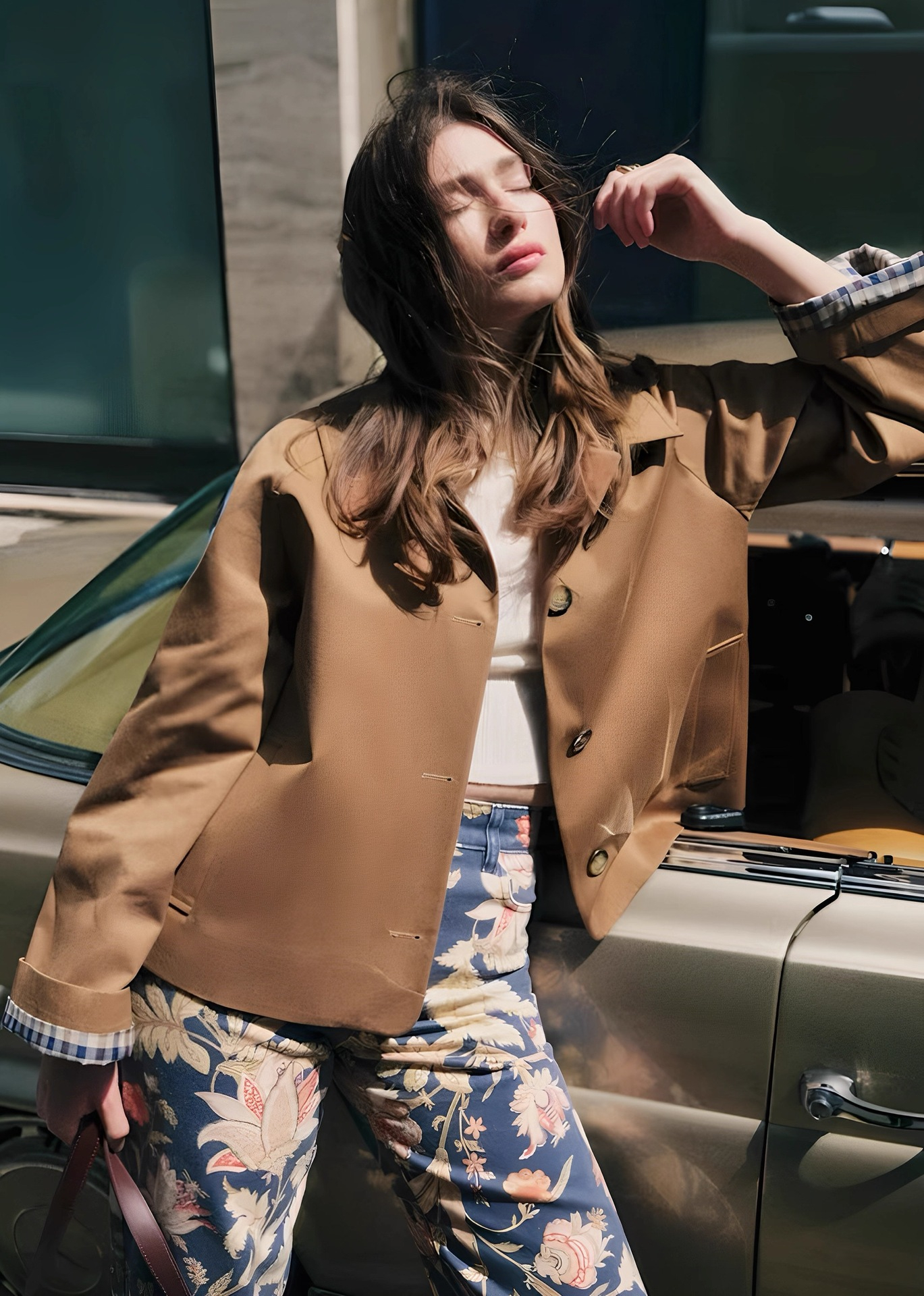 Womens Cropped Trench Coat Classic Collar Oversized Casual Jackets with Checkered Lining SummerVibes