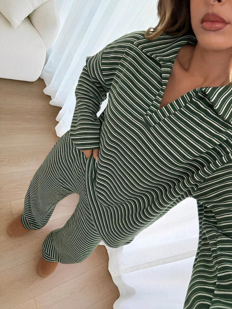 2-Piece Striped V-Neck Lounge Set