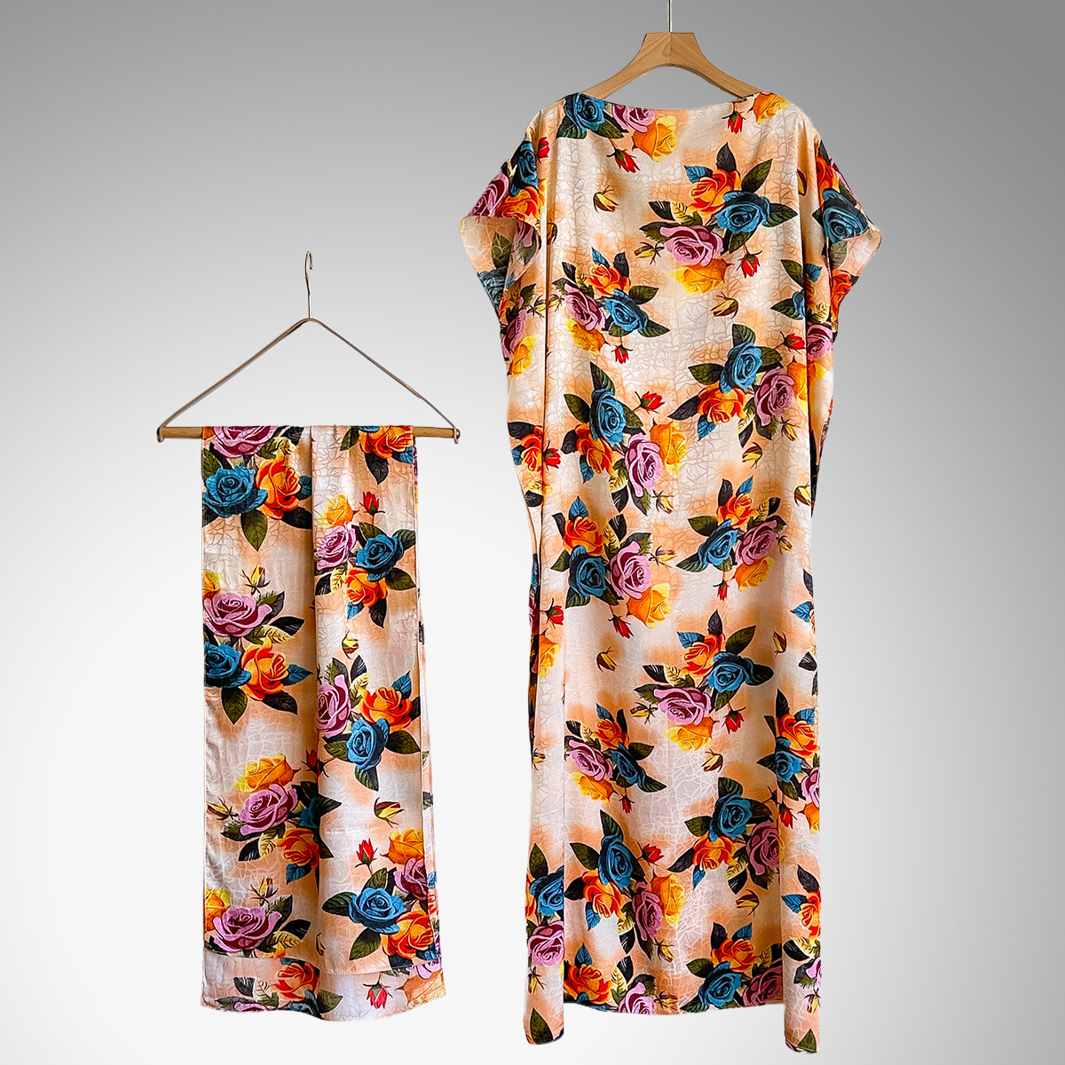 Women's Peacock Print Cape Shawl & Scarf Set, Elegant Beach Cover-Up For Holiday Vacation, Swimsuit Cover Up