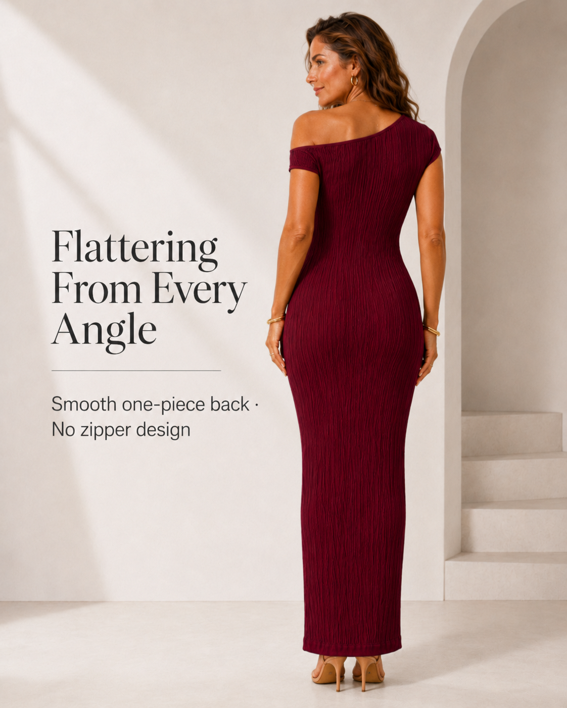 One Shoulder Ripple Bodycon Maxi Dress