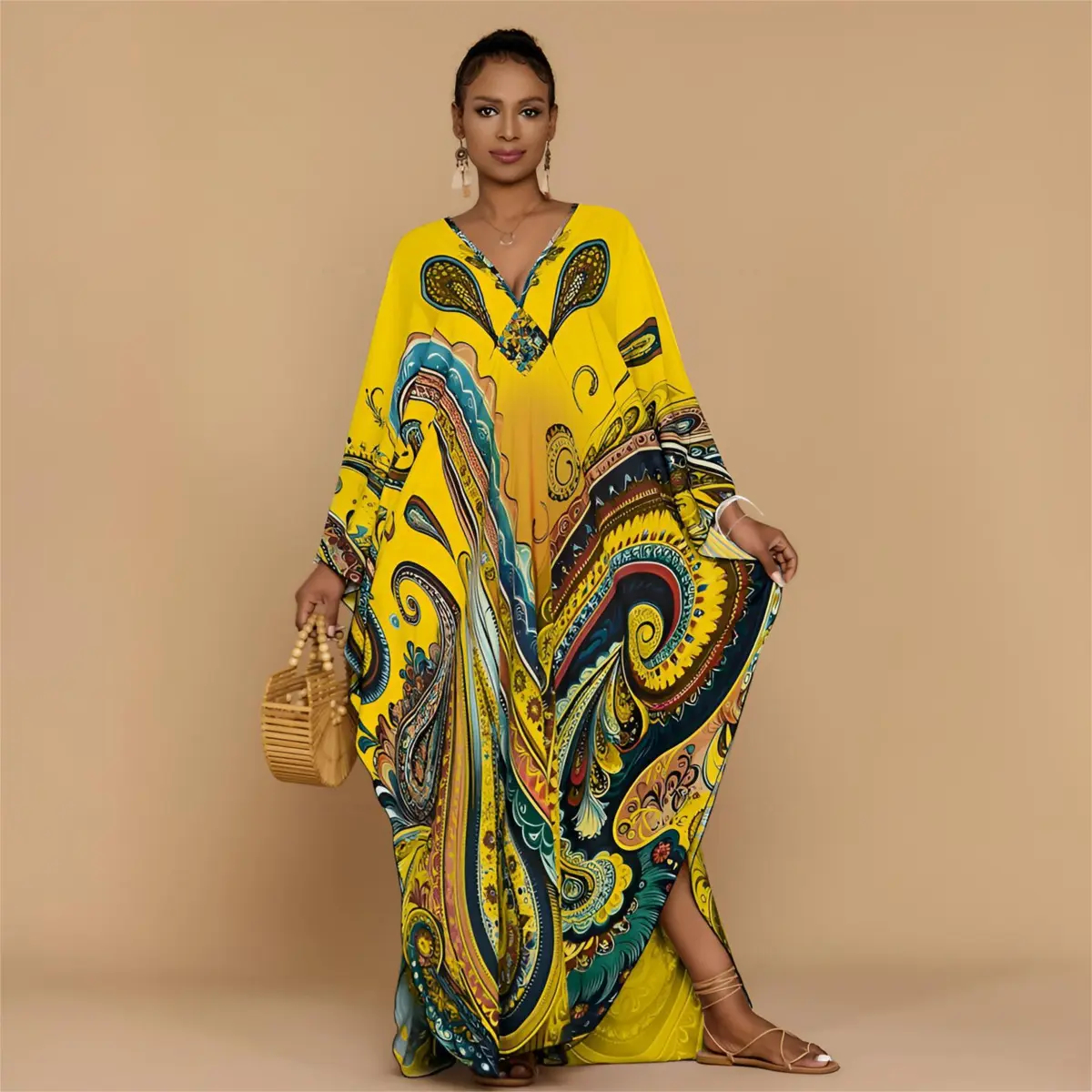 Ethnic Print Kaftan Dress