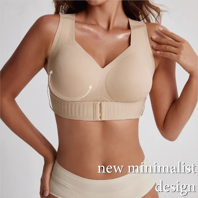 Posture Bra, women’s beige wireless bra, soft breathable non-removable molded cups, yoga fitness sportswear for gym and daily training, summer vibes bra Soft Comfy Bra Seamless Shaping Bras push up bra bras for women minimizer bra jelly bra