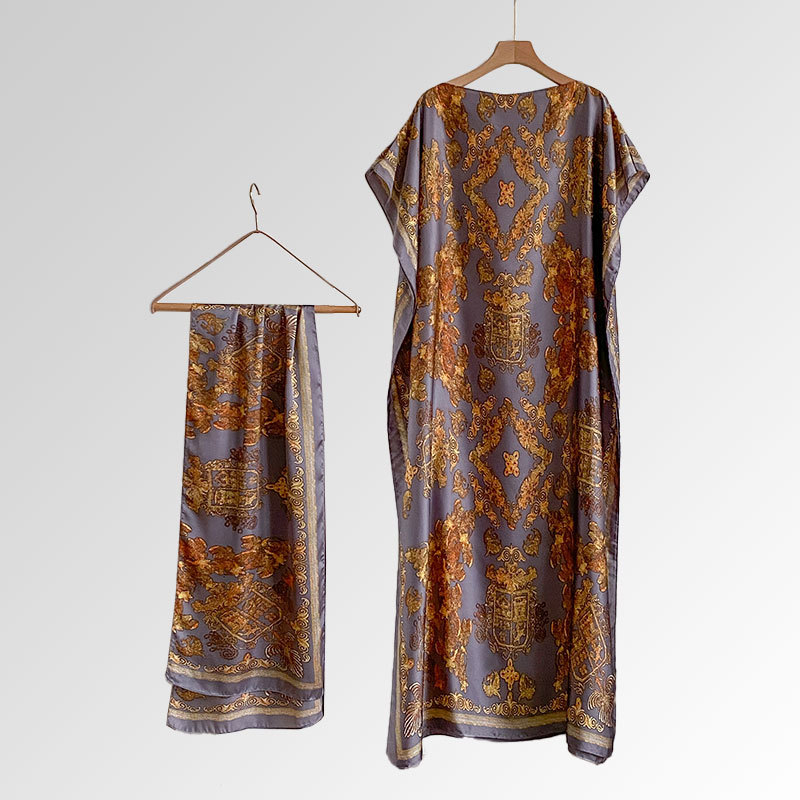 Women's Peacock Print Cape Shawl & Scarf Set, Elegant Beach Cover-Up For Holiday Vacation, Swimsuit Cover Up