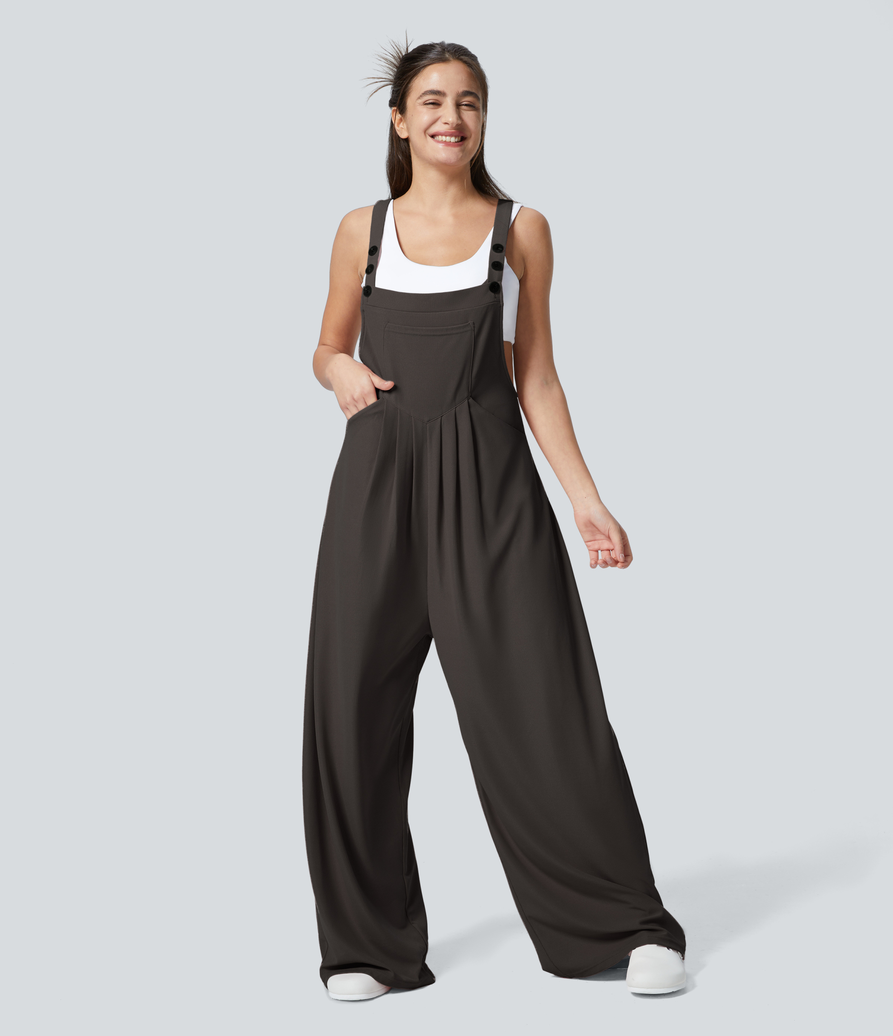Pockets Waffle Casual Overalls