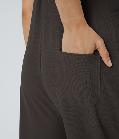 Pockets Waffle Casual Overalls