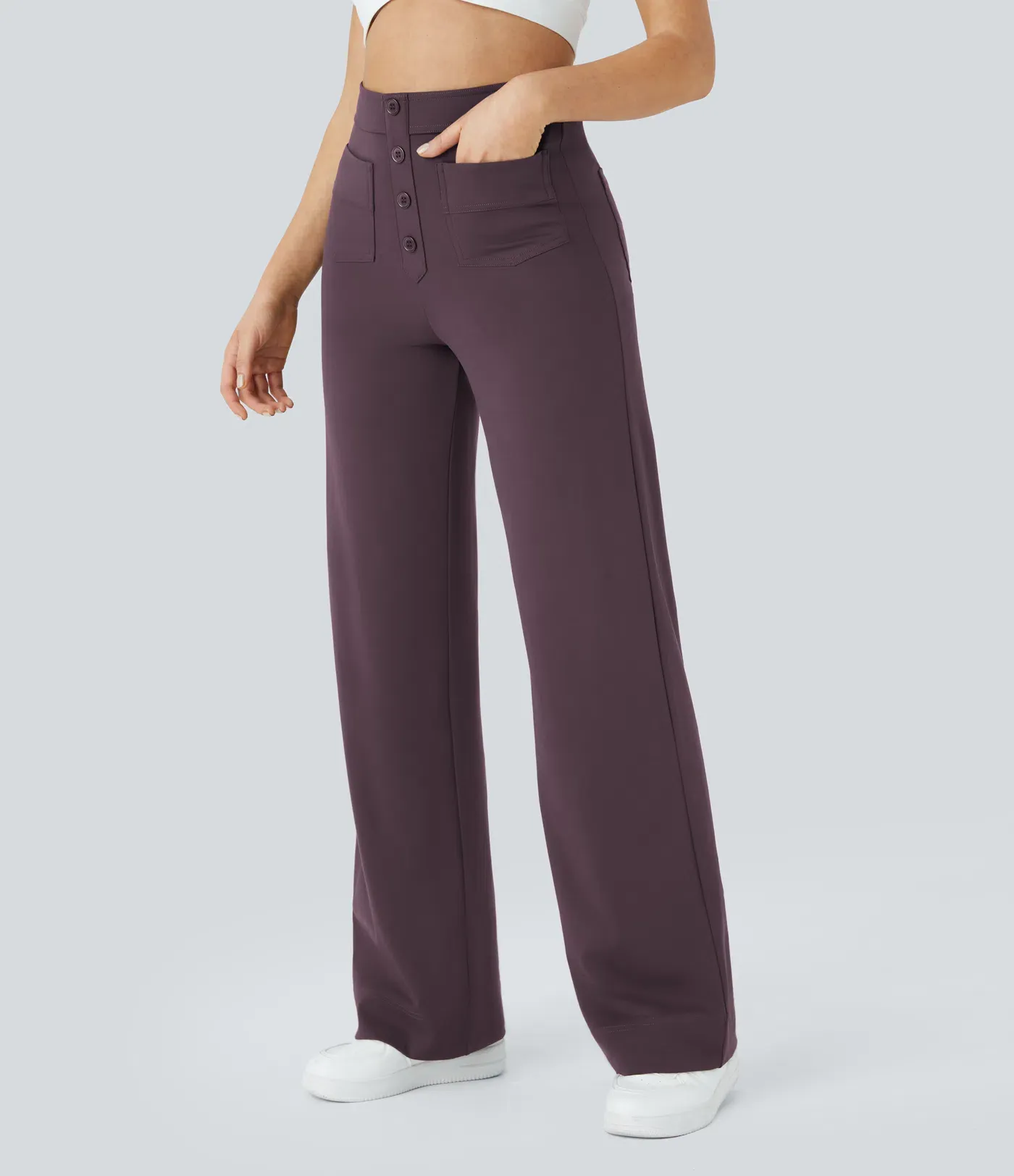 DayStretch High Waisted Pockets Straight Leg Casual Pants