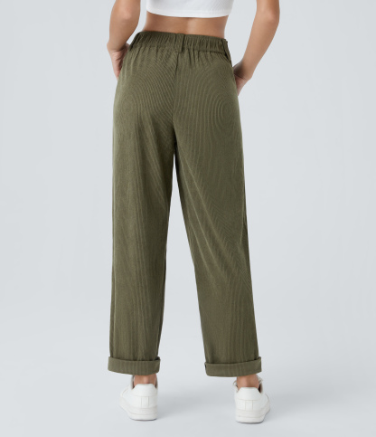 Mid Rise Zipper Pocket Corduroy Casual Pants