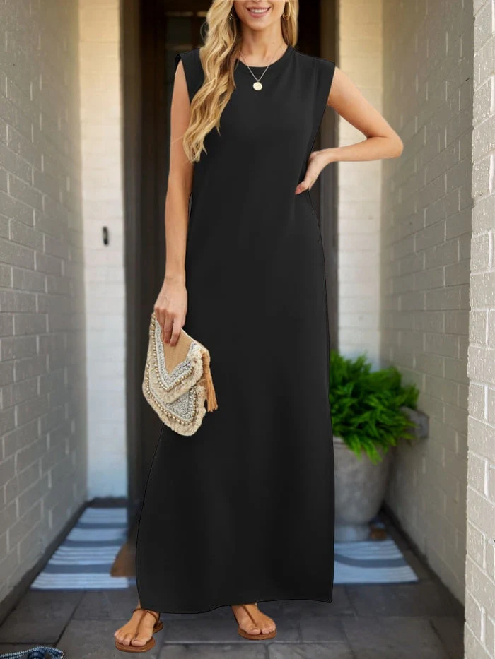 Casual, Loose-Fit, Split-Hem, Wrinkle-Free Dress