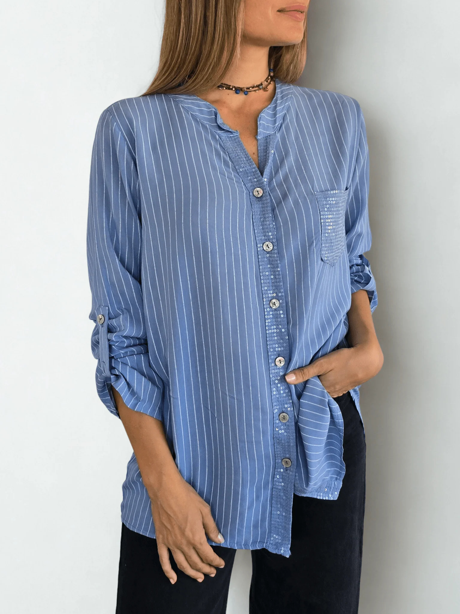 Women's Striped Shimmering Long-sleeved Shirt