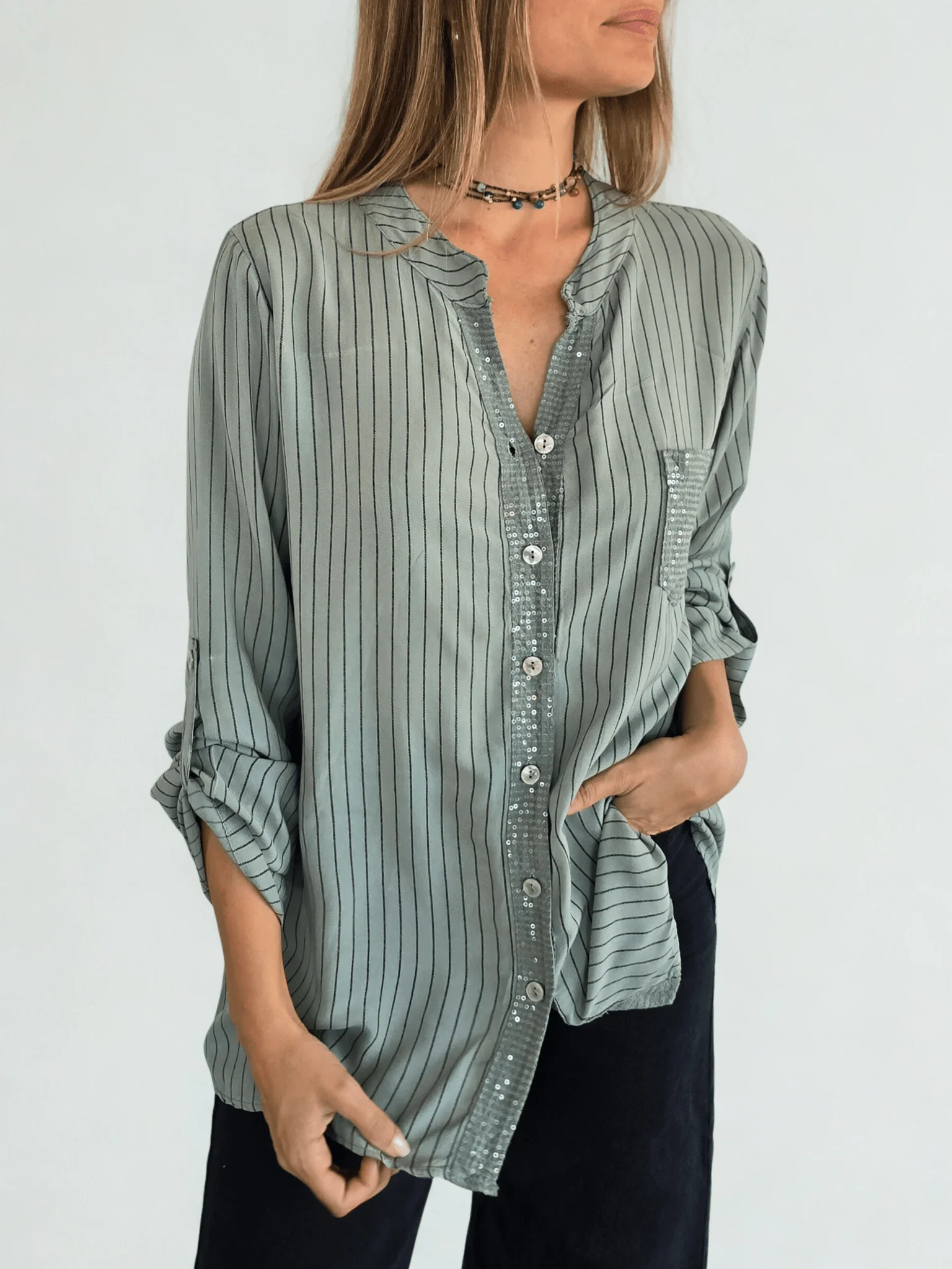 Women's Striped Shimmering Long-sleeved Shirt
