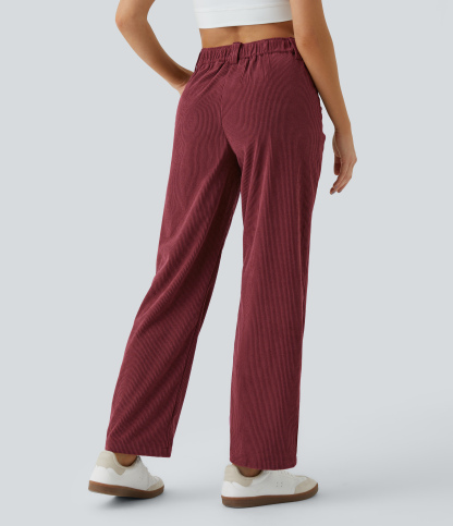Mid Rise Zipper Pocket Corduroy Casual Pants