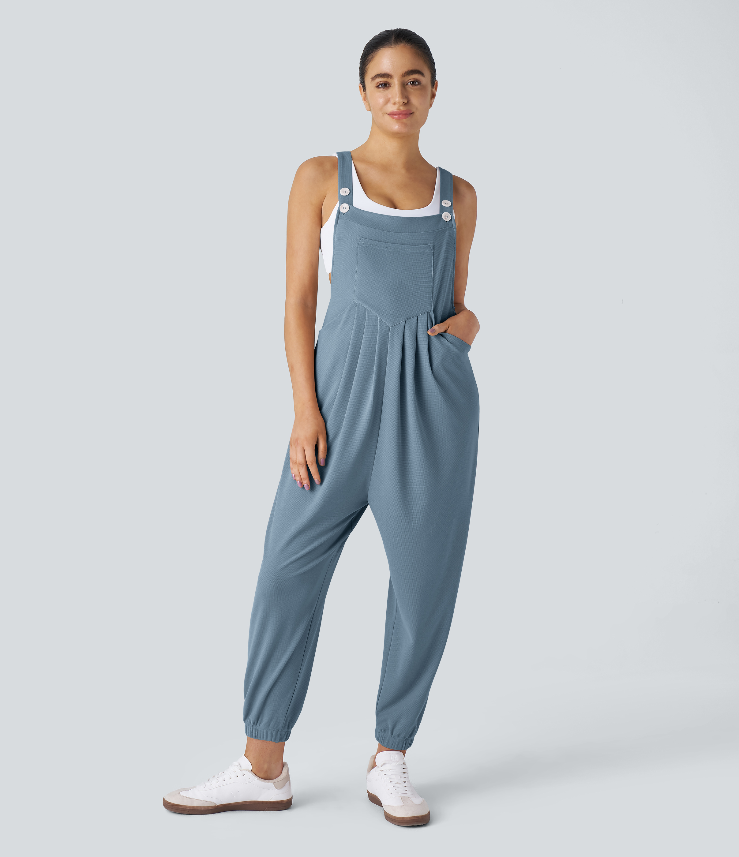 Pockets Waffle Casual Jogger Overalls