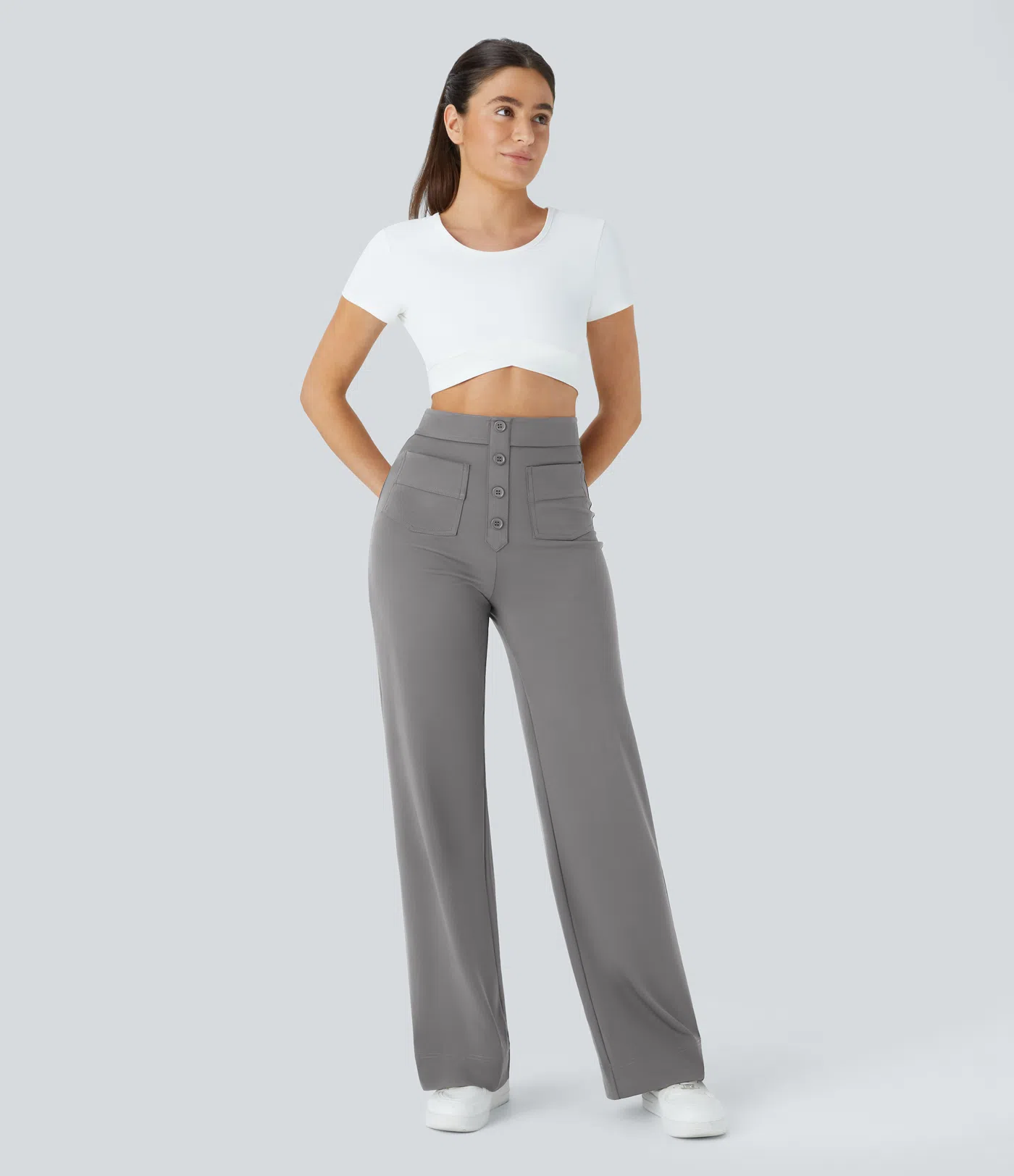 DayStretch High Waisted Pockets Straight Leg Casual Pants