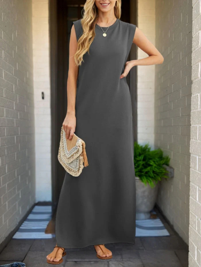 Casual, Loose-Fit, Split-Hem, Wrinkle-Free Dress