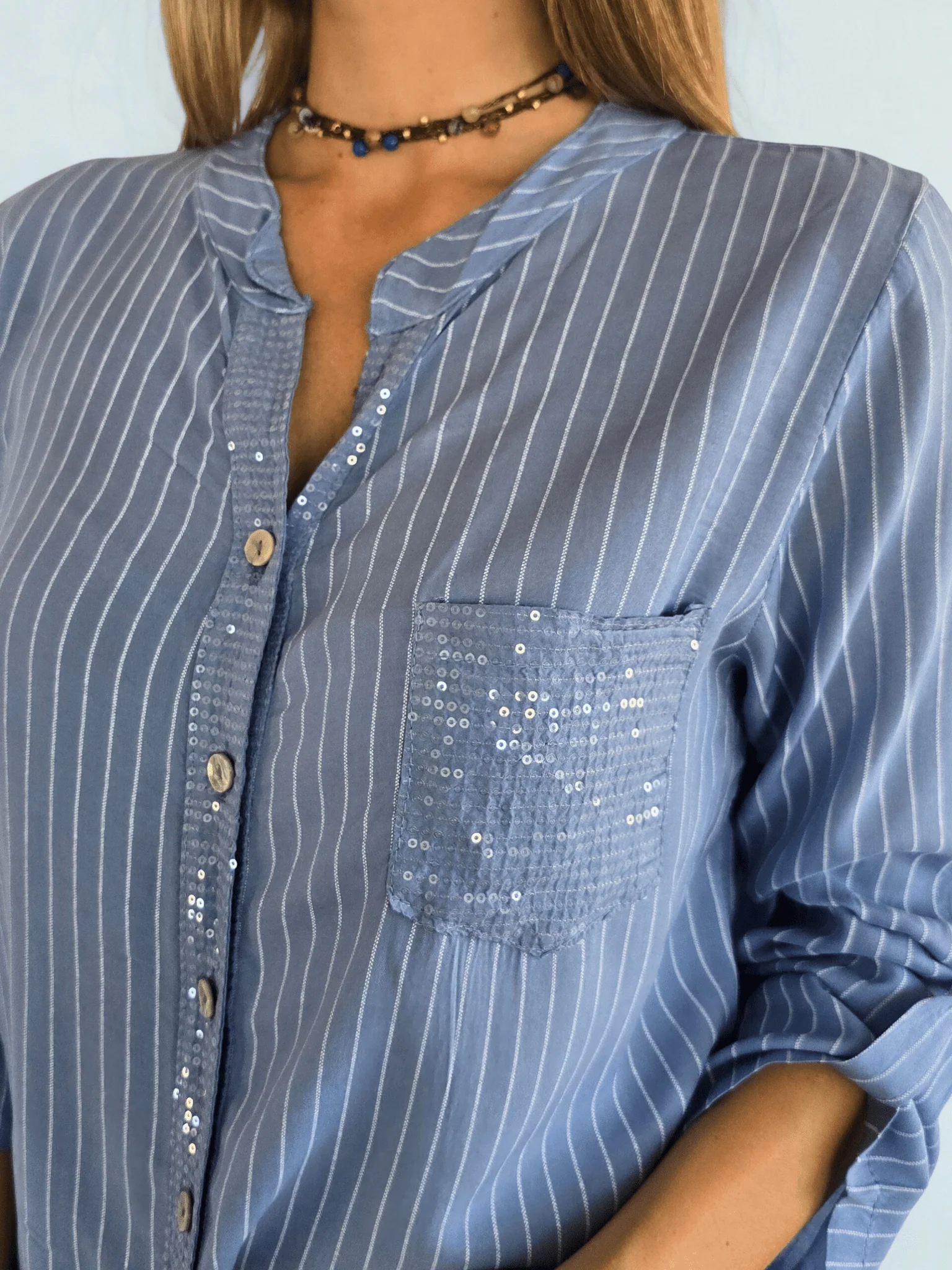 Women's Striped Shimmering Long-sleeved Shirt