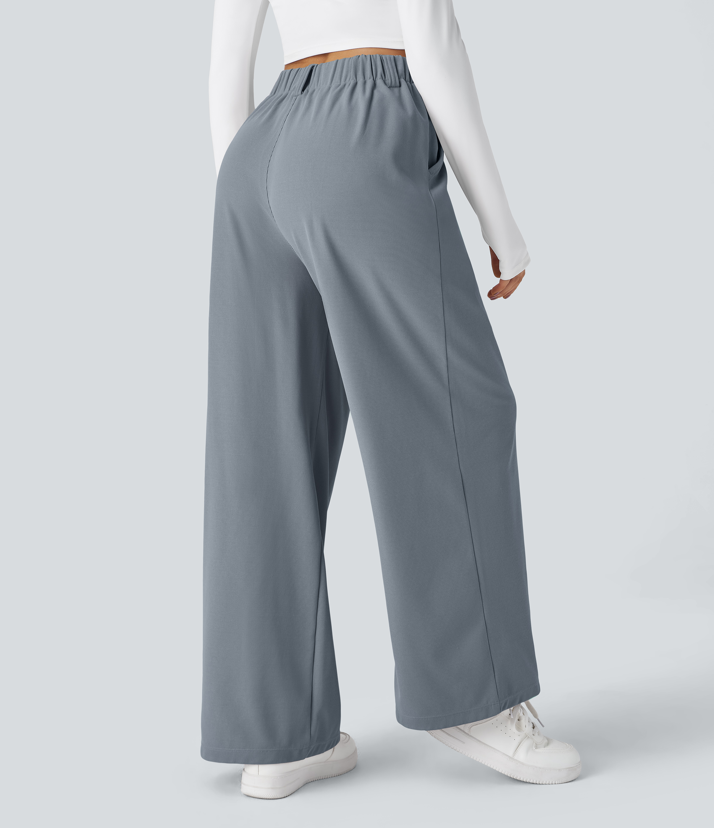 High Waisted Pocket Wide Leg Waffle Work Pants