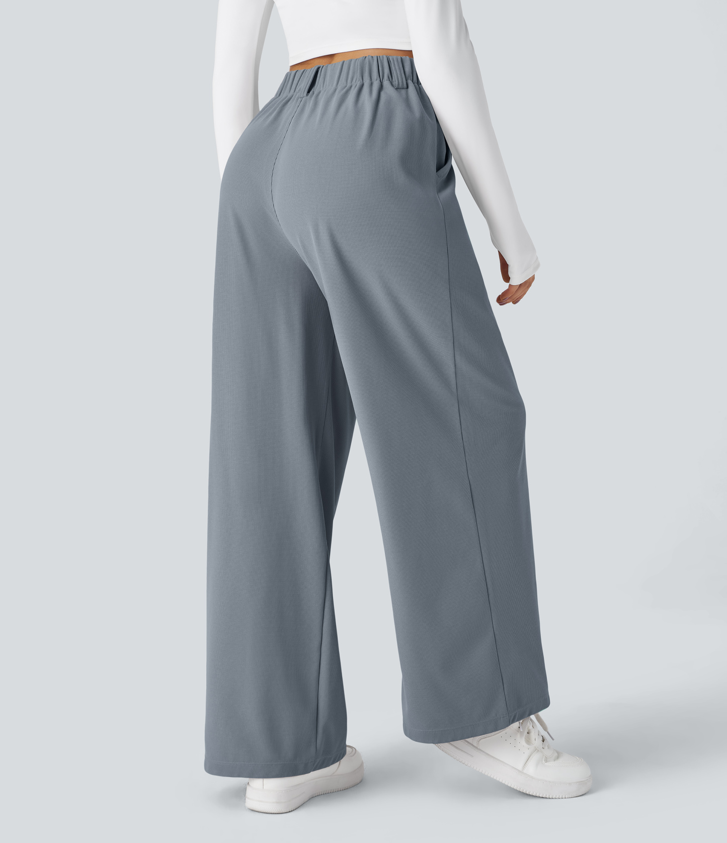 High Waisted Pocket Wide Leg Waffle Work Pants