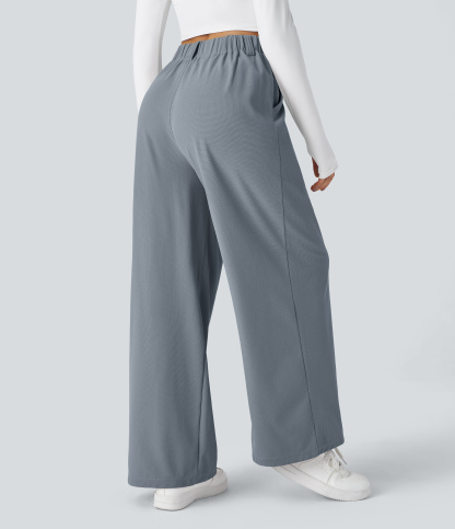 High Waisted Pocket Wide Leg Waffle Work Pants