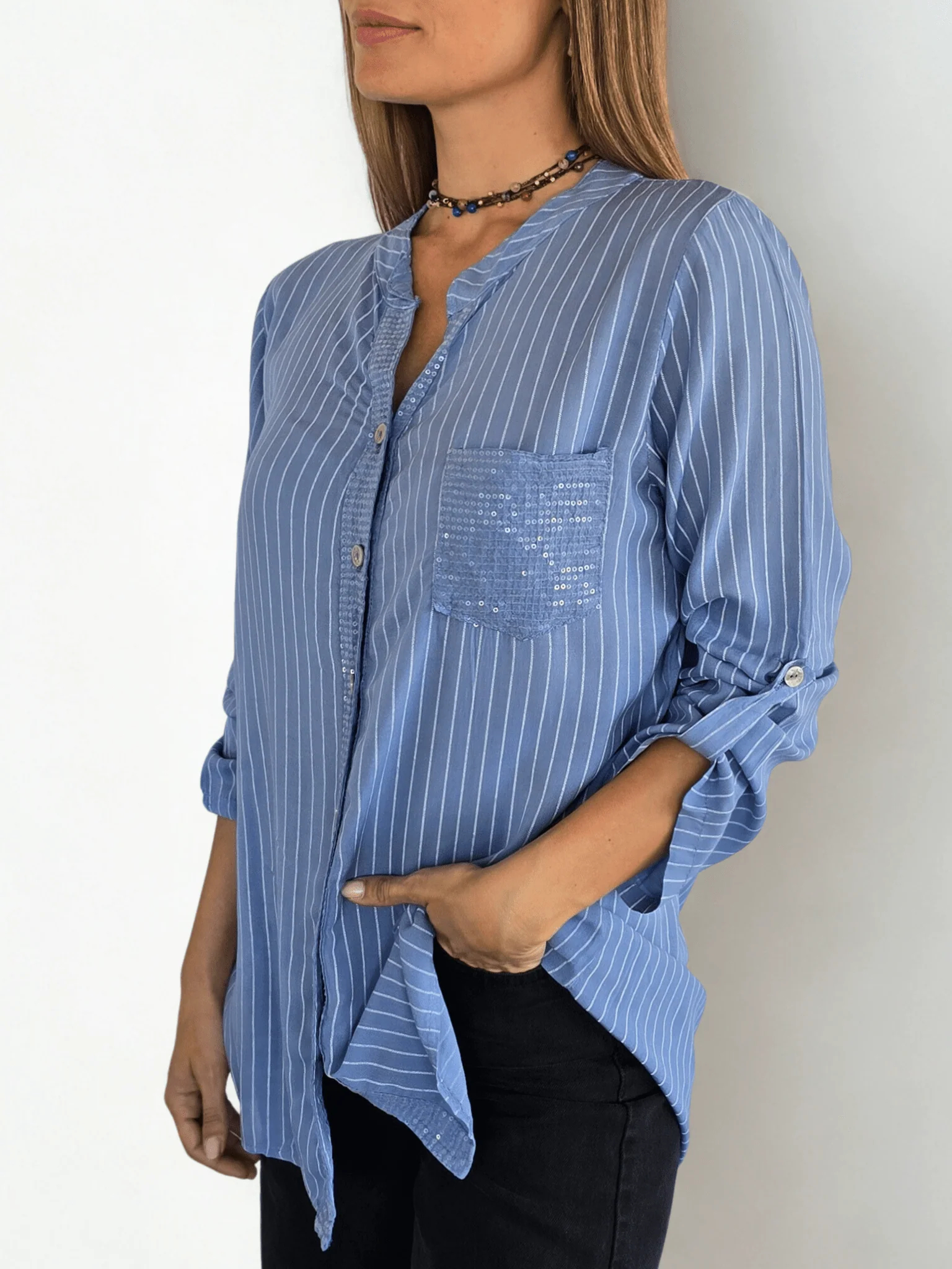 Women's Striped Shimmering Long-sleeved Shirt