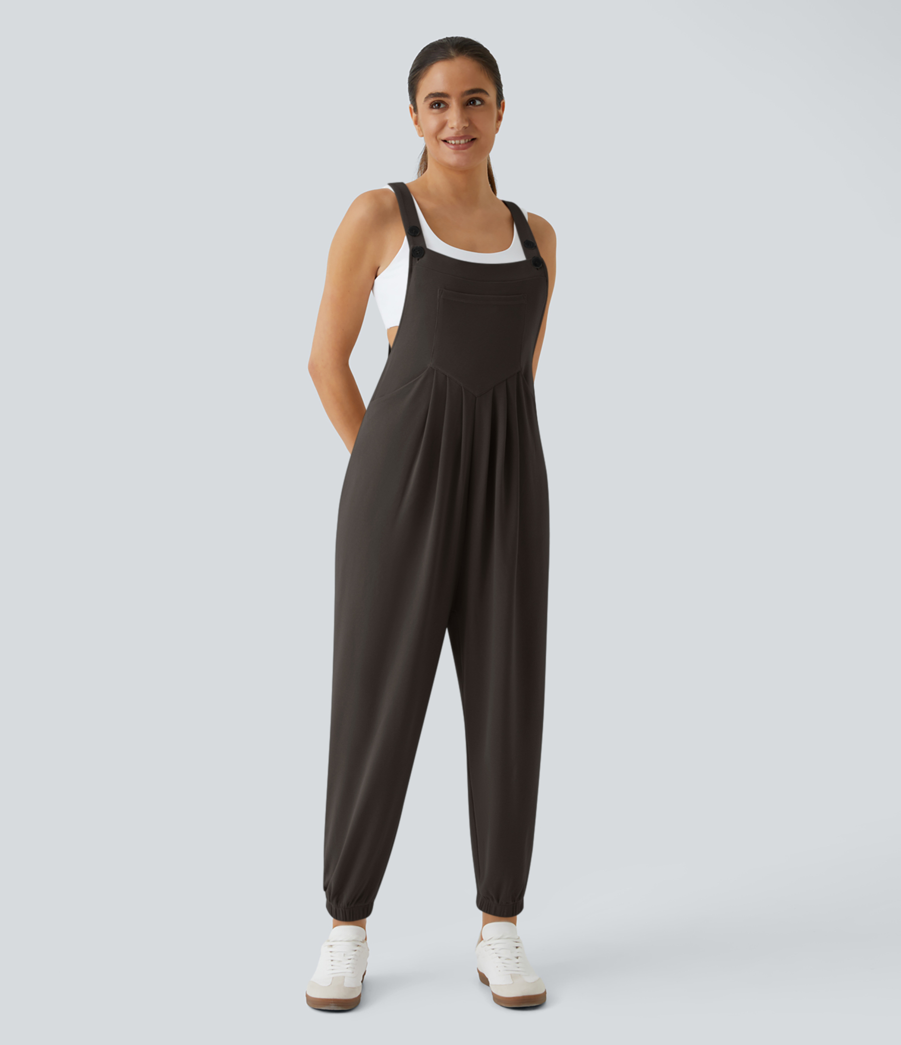Pockets Waffle Casual Jogger Overalls