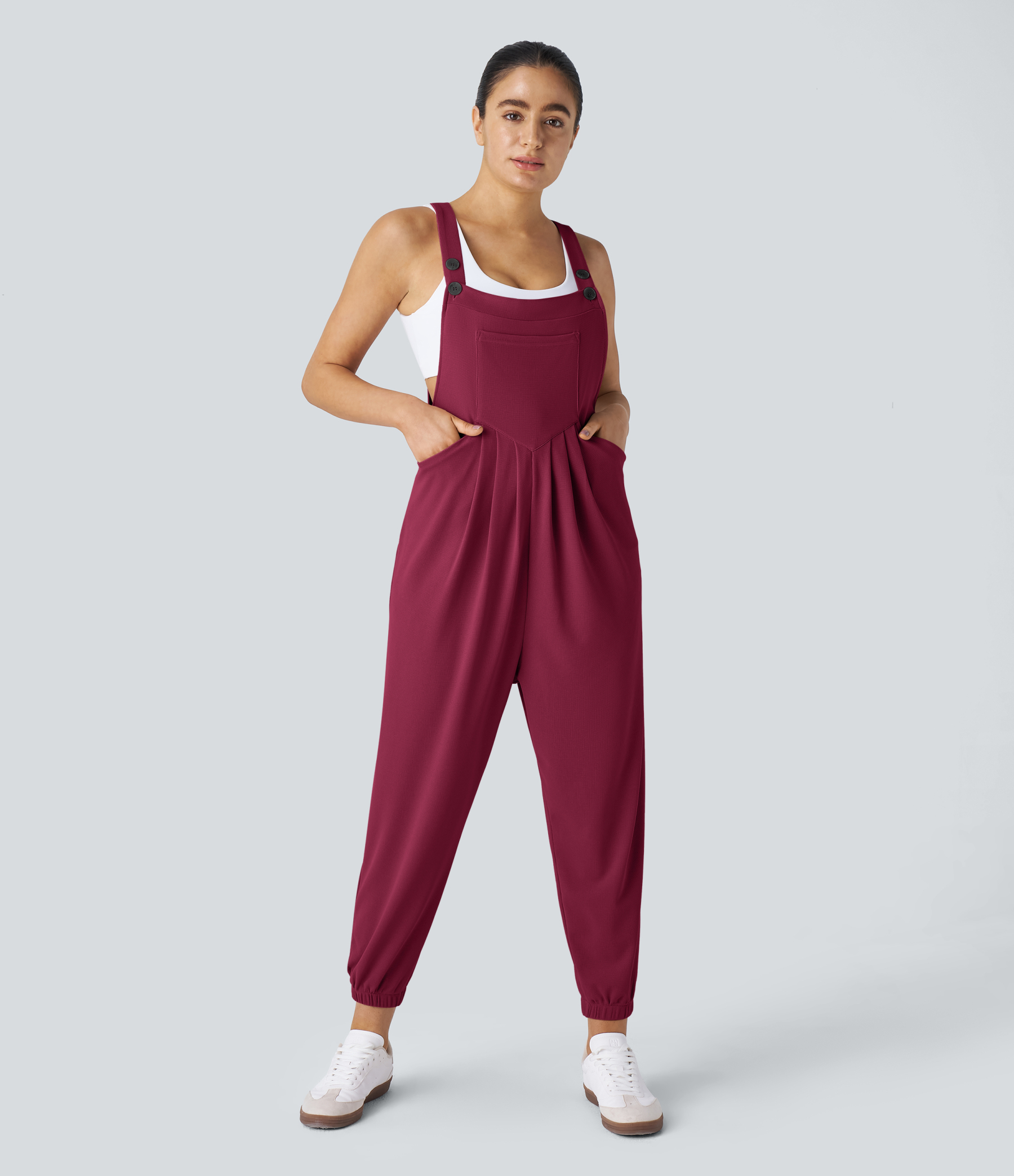 Pockets Waffle Casual Jogger Overalls