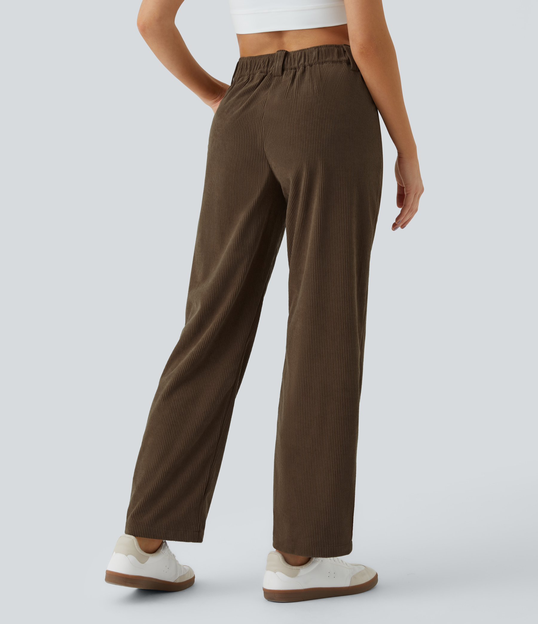 Mid Rise Zipper Pocket Corduroy Casual Pants