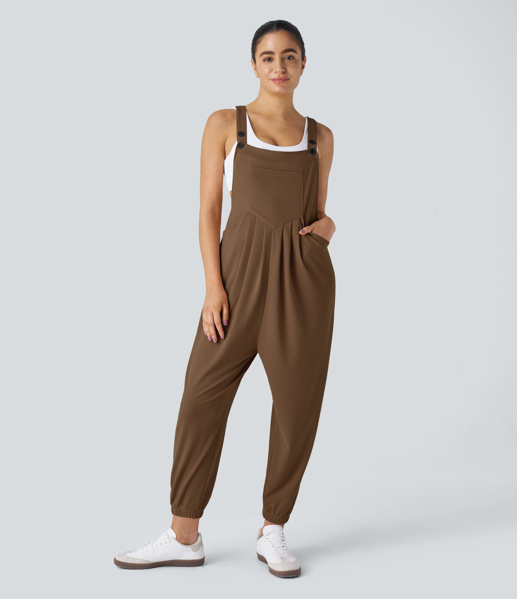 Pockets Waffle Casual Jogger Overalls