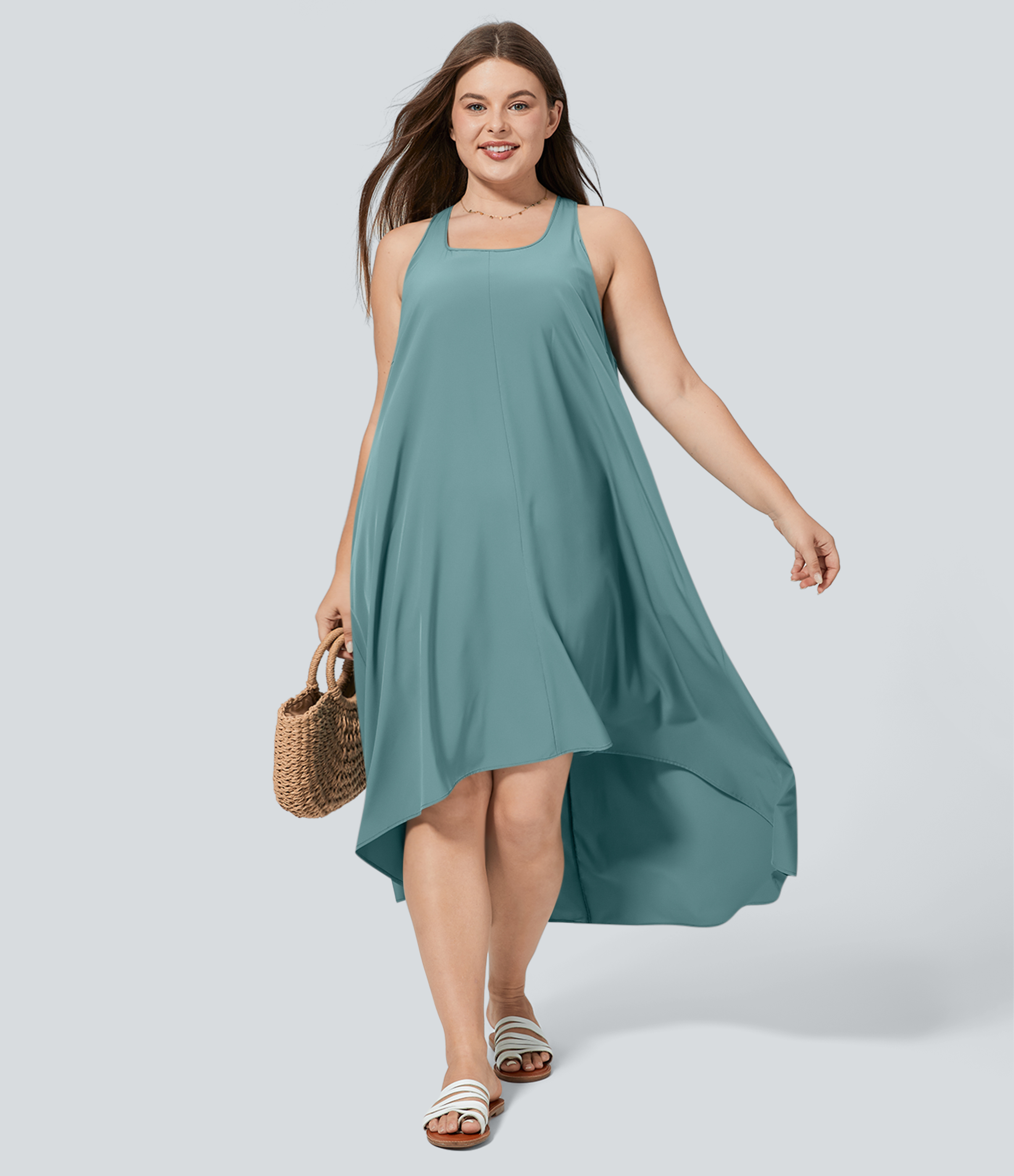 Breezeful™ RacerPocket High Low Flowy Midi Quick Dry Casual Plus Size Dress