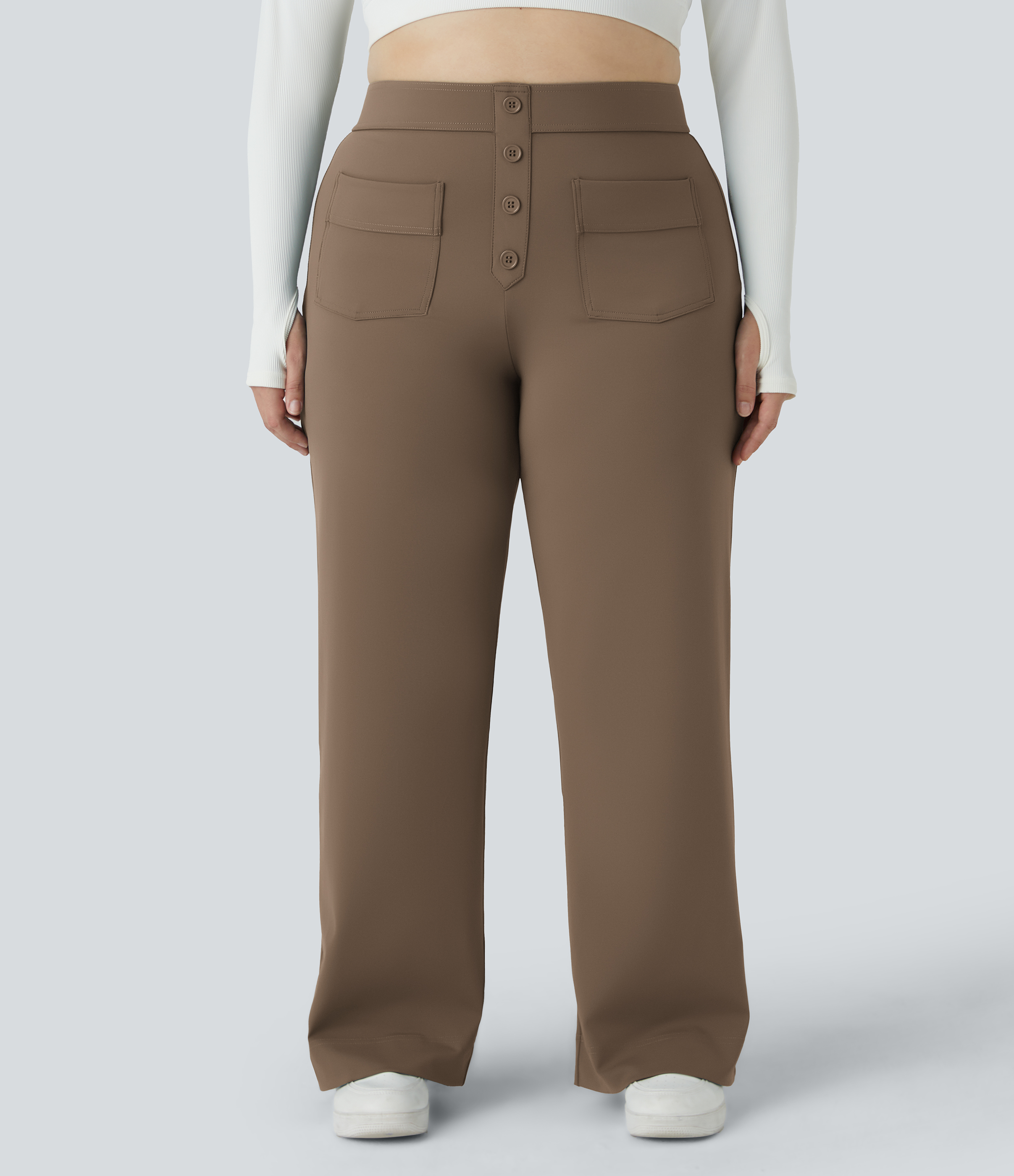 DayStretch High Waisted Pockets Straight Leg Casual Plus Size Pants