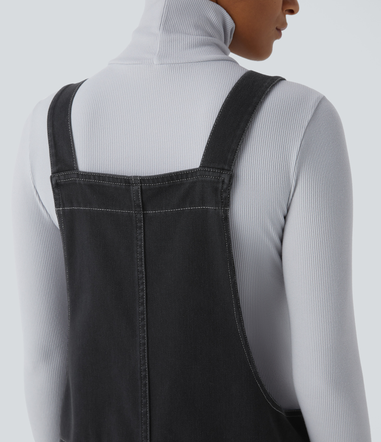 V Neck Pocket Washed Denim Casual Overalls