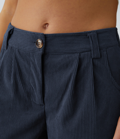 Mid Rise Zipper Pocket Corduroy Casual Pants