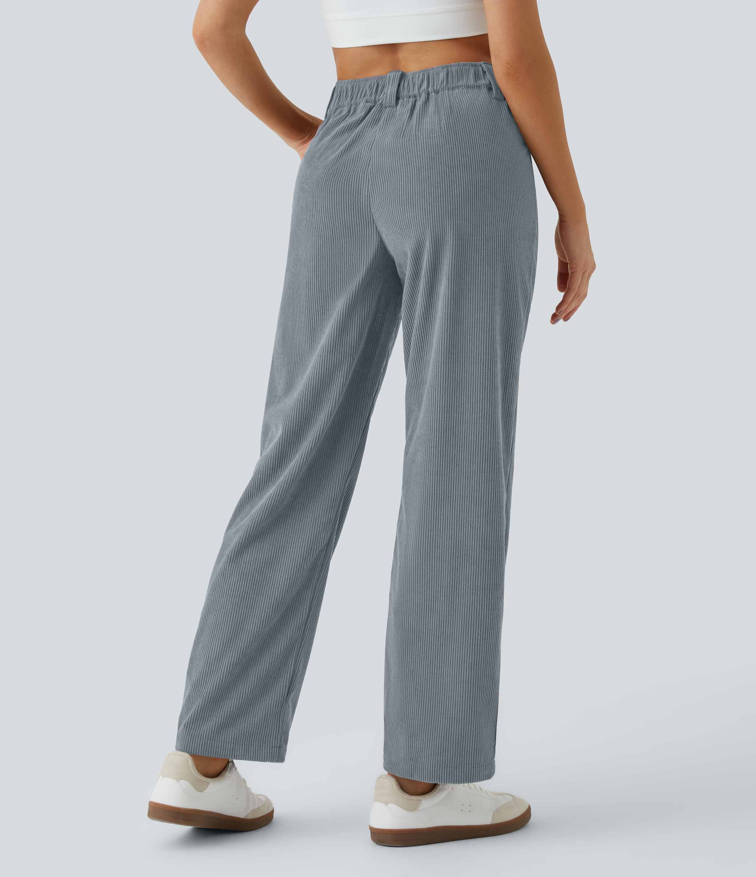 Mid Rise Zipper Pocket Corduroy Casual Pants