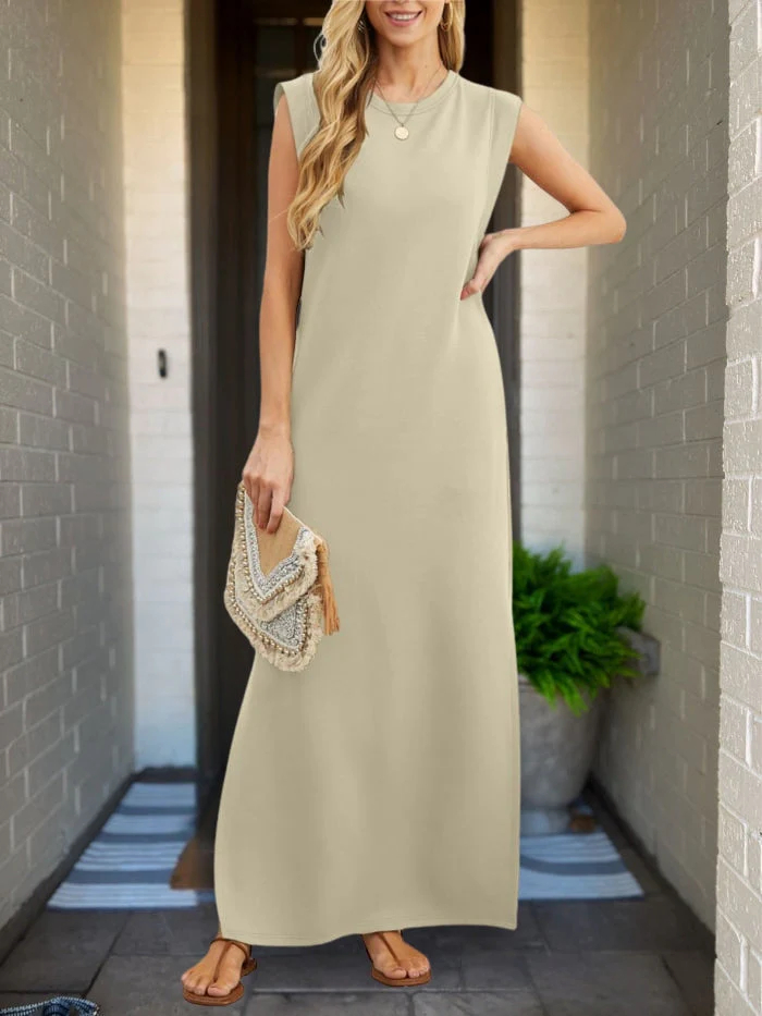 Casual, Loose-Fit, Split-Hem, Wrinkle-Free Dress