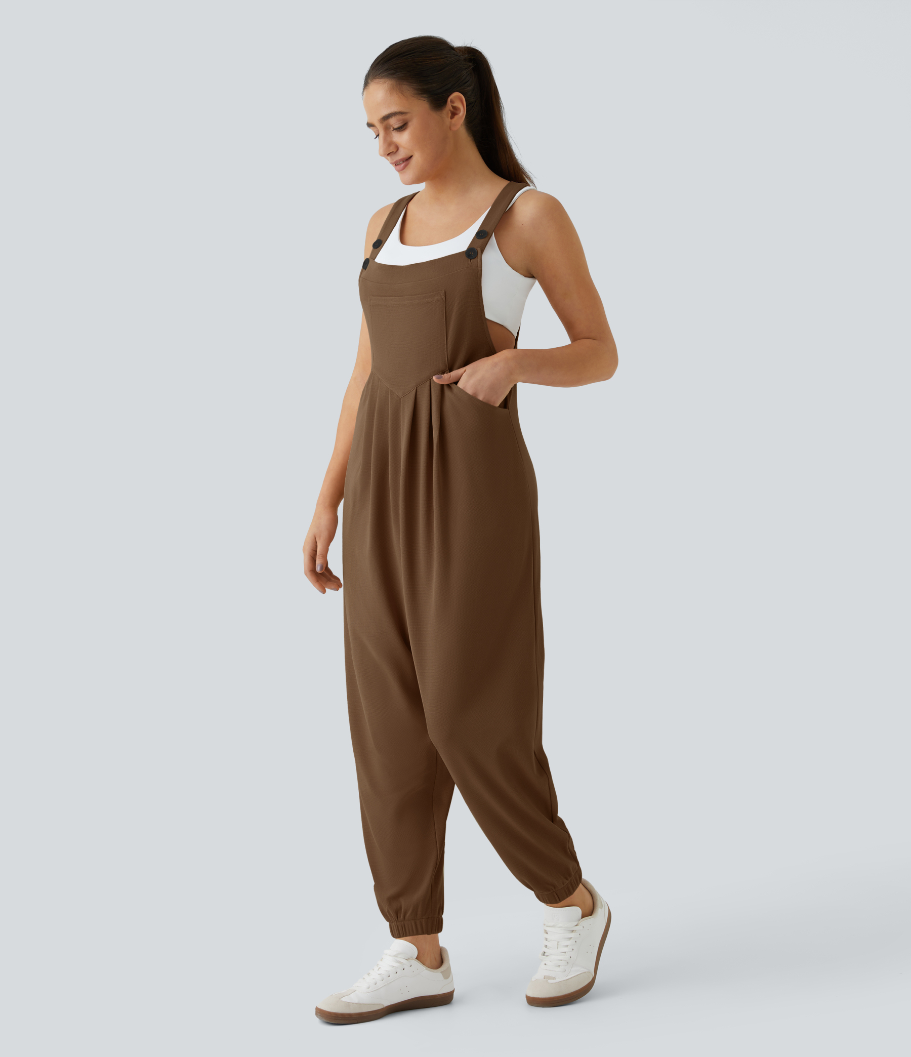 Pockets Waffle Casual Jogger Overalls