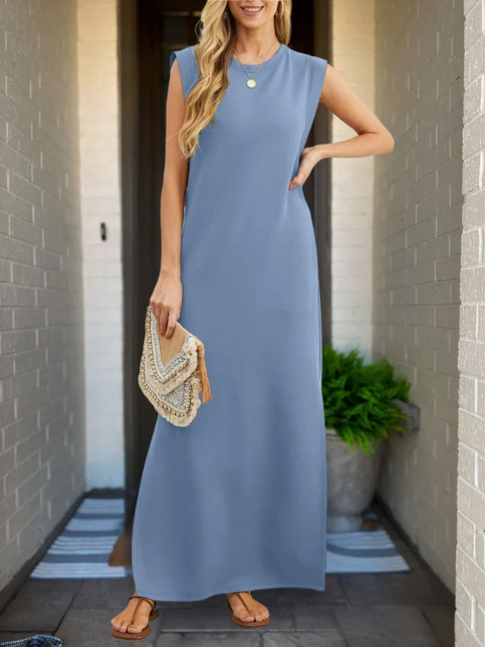 Casual, Loose-Fit, Split-Hem, Wrinkle-Free Dress
