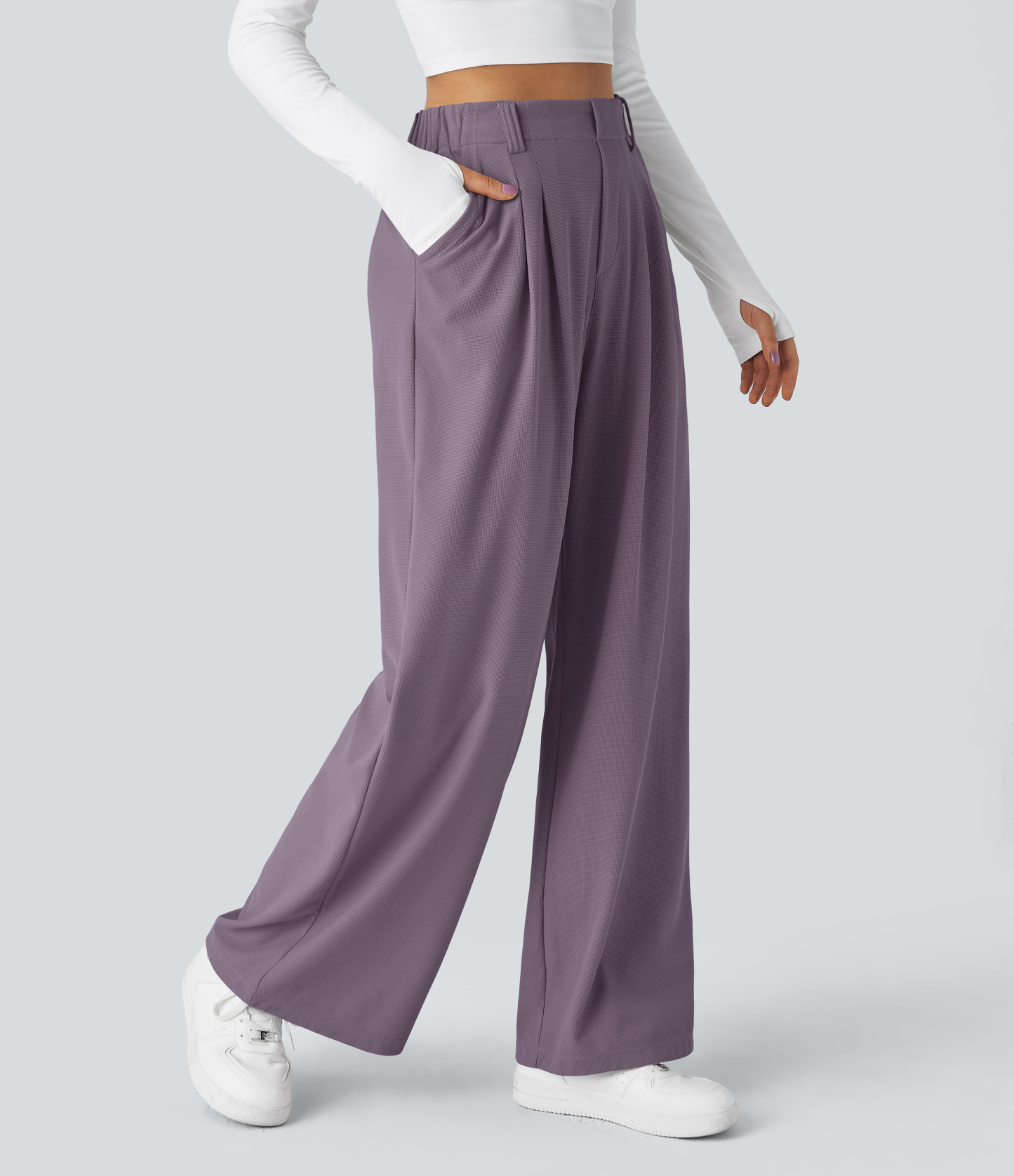 High Waisted Pocket Wide Leg Waffle Work Pants