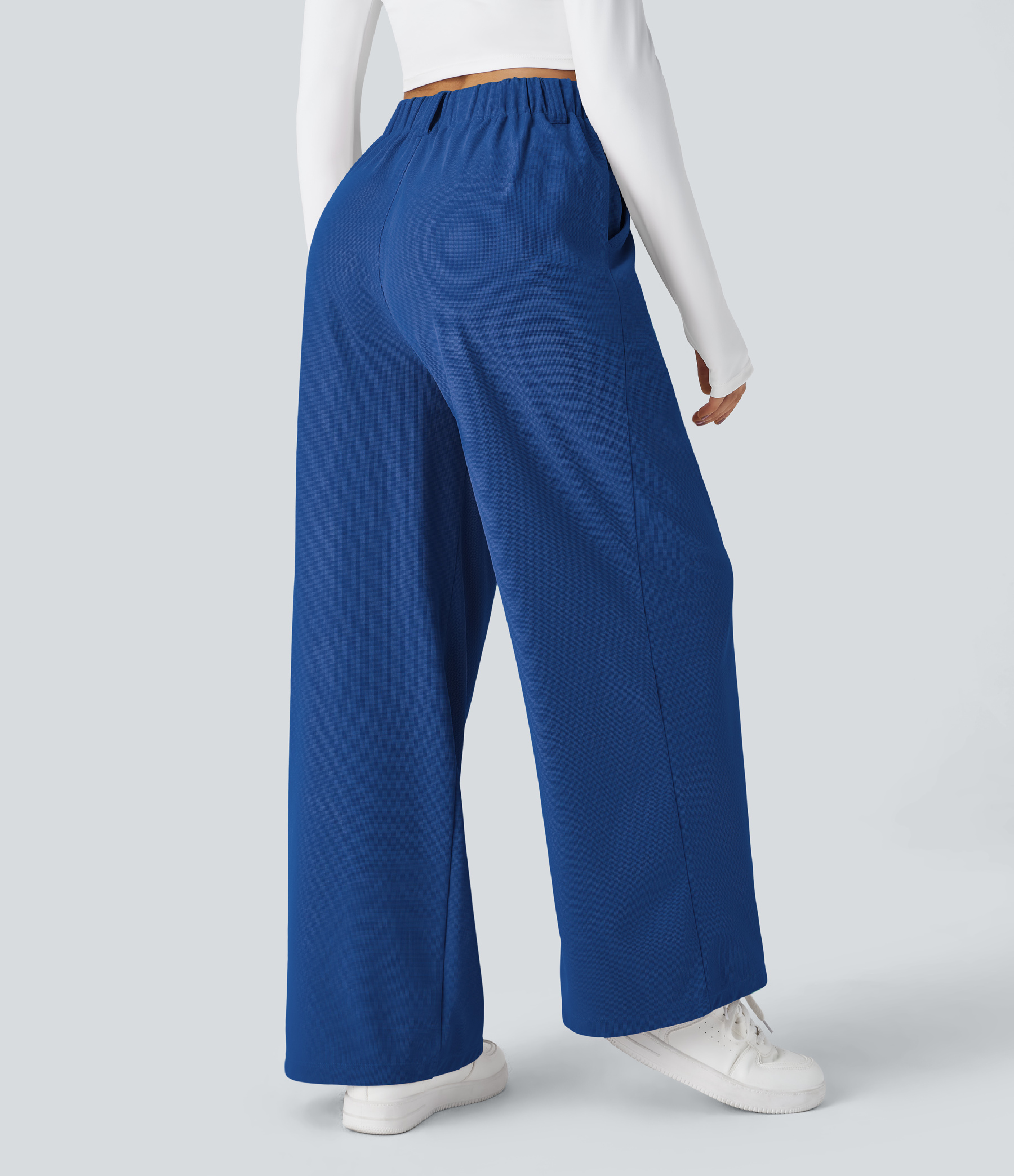High Waisted Pocket Wide Leg Waffle Work Pants