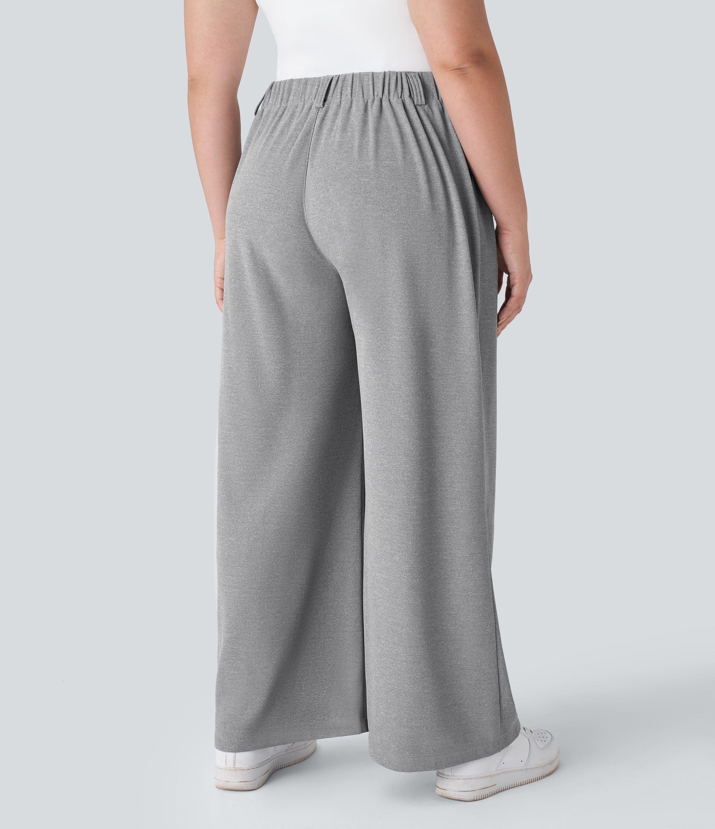 High Waisted Pocket Wide Leg Waffle Work Plus Size Pants